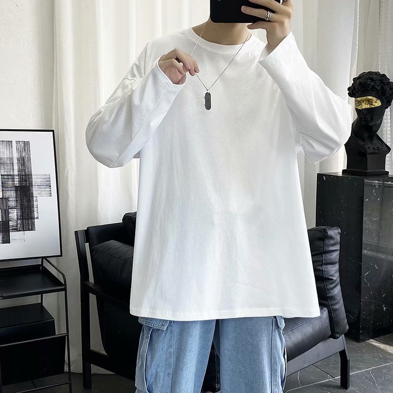 ragazzo Ragazzo Autunno Manica Lunga Per Uomo Vestibilità Larga Versatile Stile Hong Kong Trendy Marchio Tinta Unita Base Maglietta Top Pubblicità Vuota_voghion.com