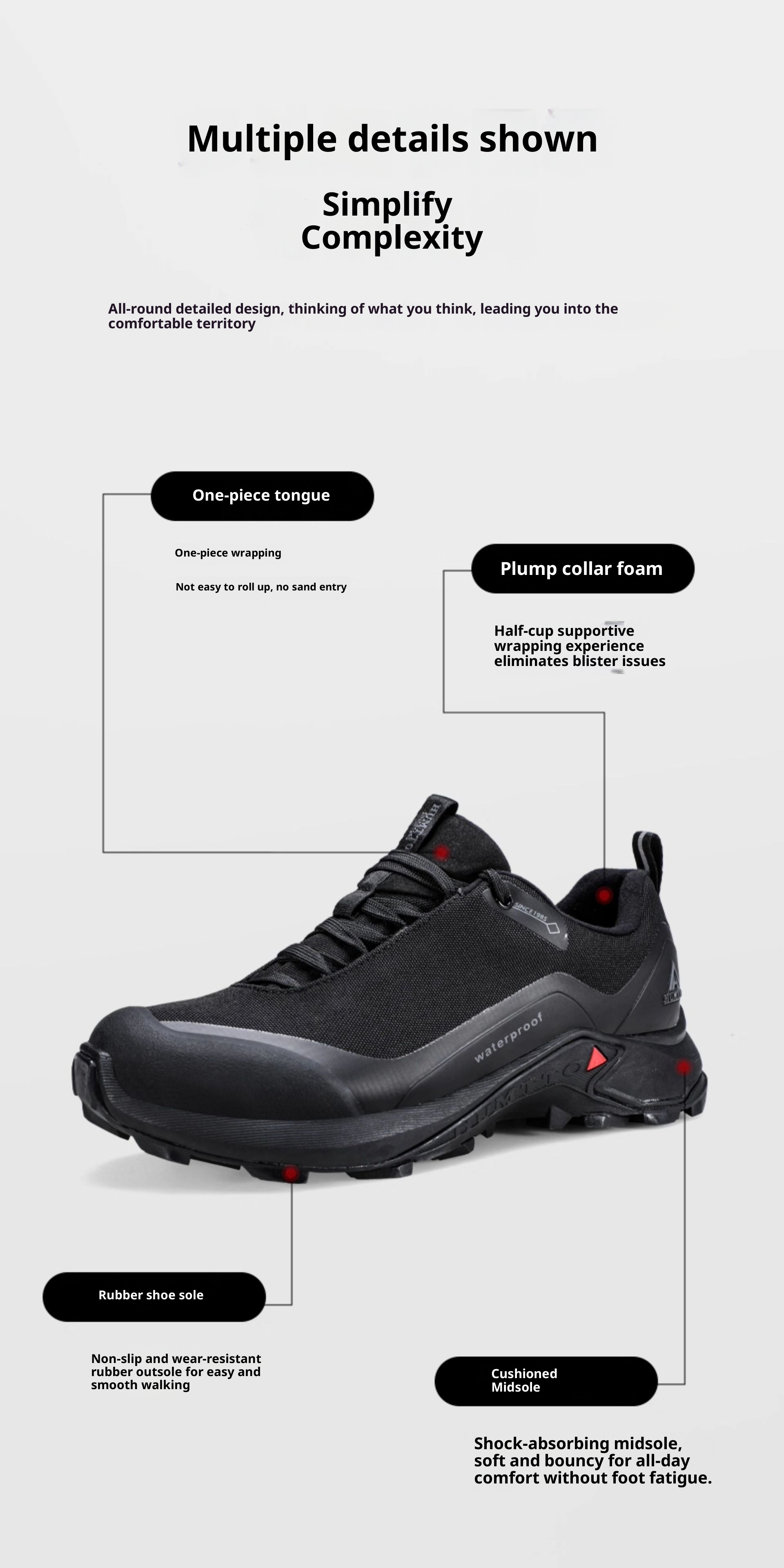 Chaussures ShoeGlobe Hantu imperméables pour hommes, légères et respirantes, idéales pour l'été, les jours de pluie, antidérapantes et amortissantes pour le sport et la randonnée en extérieur. Idéales pour l'été, les activités de plein air et les journées pluvieuses._voghion.com