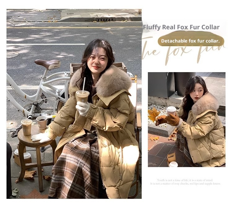 ChicShe White Duck Fox Fur Down Jacket For Women, Mid-Length, 2025 Autumn Winter New Style, Petite Design, Niche Slimming Trendy_voghion.com