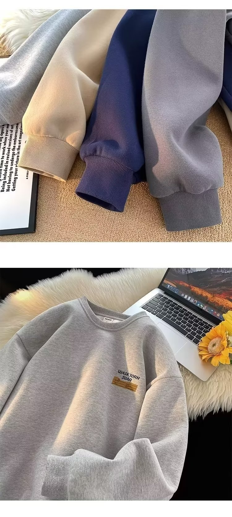 boy Boy 2024 American Style Cool Retro Heavyweight Crew Neck Sweatshirt For Men Autumn Winter Fleece Loose Trendy Brand Handsome_voghion.com