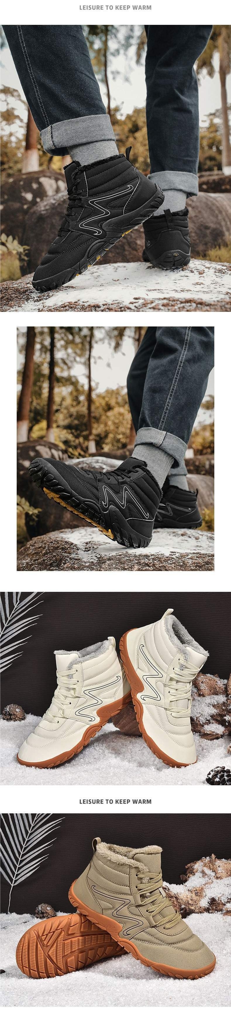 ShoeGlobe Men's Martin Boots High Top Autumn Winter New Waterproof Outdoor Work Non-Slip Hiking Couple Style Fleece-Lined Cotton_voghion.com
