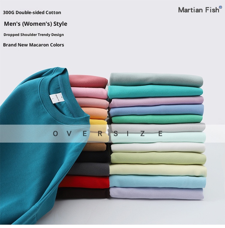 Sudadera unisex oversize de algodón saludable de 300 g, color liso, cuello redondo y hombros caídos. Ideal para padres e hijos._voghion.com