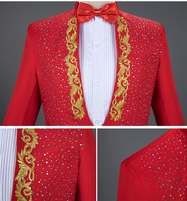 Costume da esibizione per uomo, adulto, con colletto alto e paillettes, cantante, presentatore, coro da palcoscenico, completo formale da uomo_voghion.com