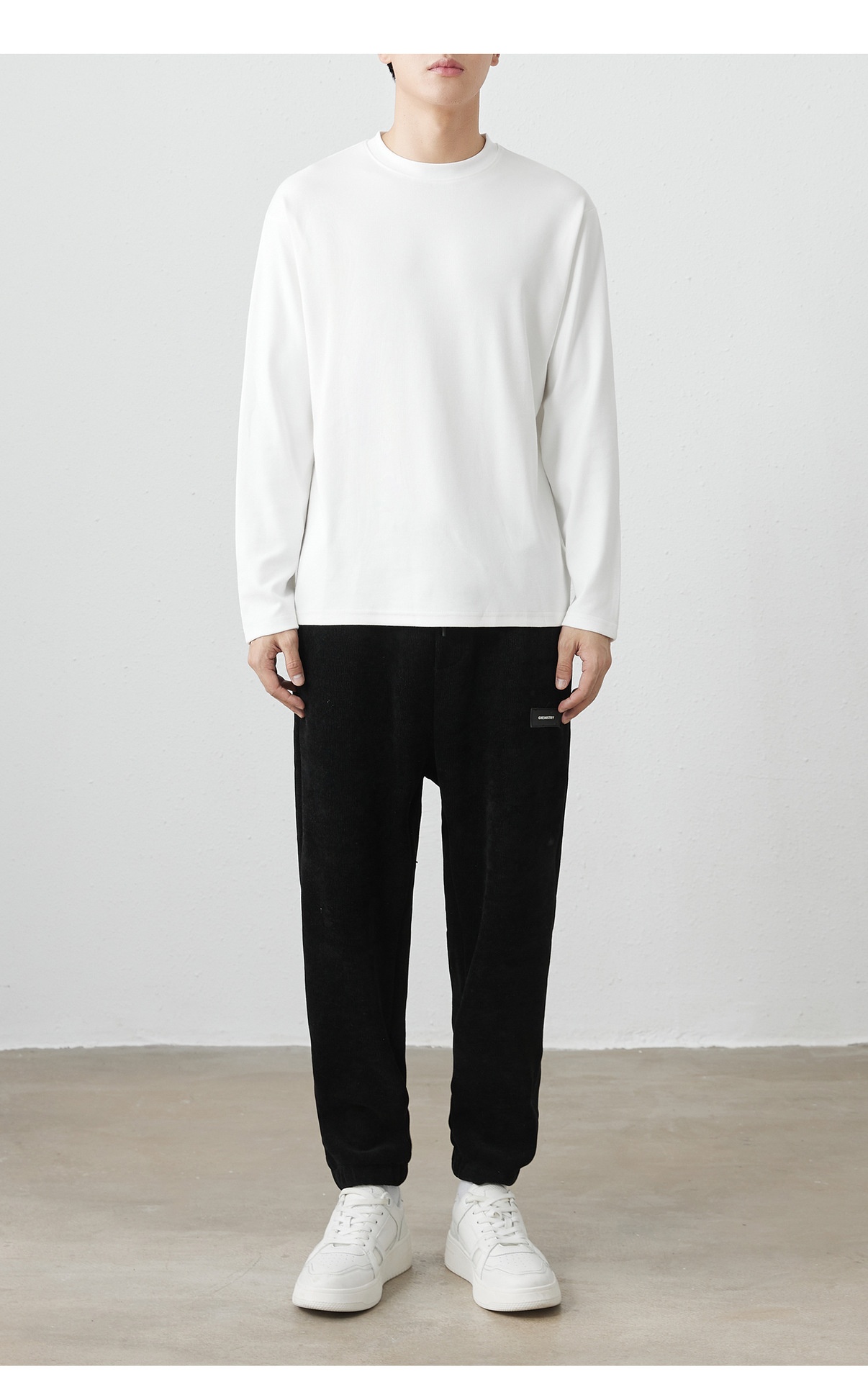 Herren-Langarmshirt aus 310 g gekämmter, hautfreundlicher, weißer, dicker Baumwolle (Frühling/Herbst 2025), einfarbig_voghion.com