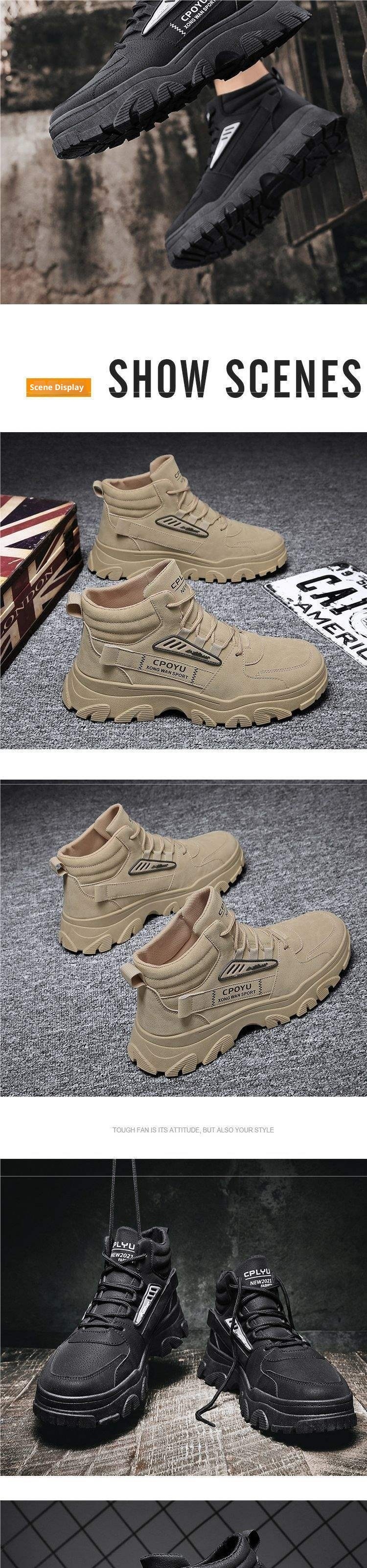 Bottes de randonnée montantes ShoeGlobe Martin Spring pour hommes, imperméables, antidérapantes, pour le travail et la sécurité en extérieur, avec semelle épaisse rehaussante._voghion.com