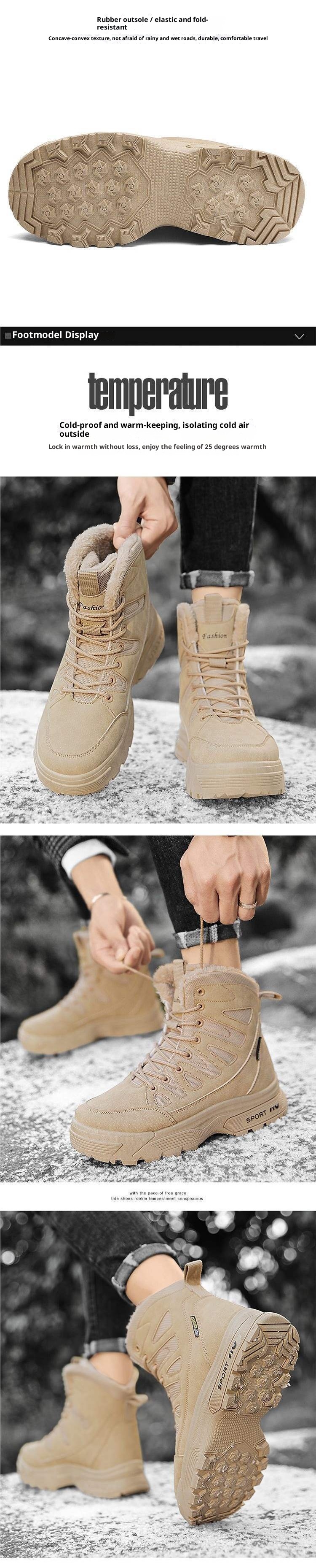 Bottes d'hiver ShoeGlobe imperméables en coton doublées polaire, chaudes et épaisses, pour la neige, le travail, la randonnée et l'entraînement. Semelle épaisse antidérapante. Idéales pour le travail, la randonnée et l'entraînement._voghion.com