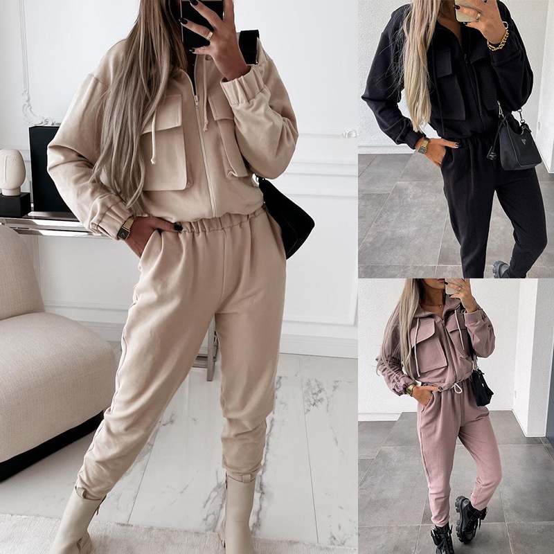 001 FD706 In Stock 2025 Autumn Winter New Women's Fashion Loose Casual Jogger Pants Two-Piece Sports Set_voghion.com