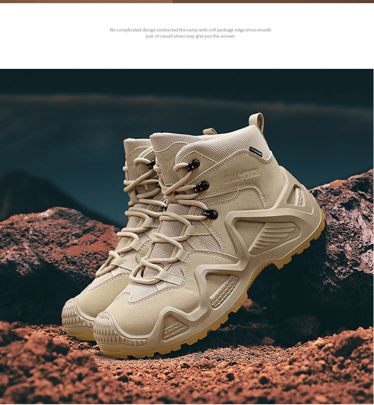 ShoeGlobe Outdoor Mid-Top Waterproof Hiking Sports Versatile Men's Combat Desert Boots Breathable Non-Slip Wear-Resistant_voghion.com