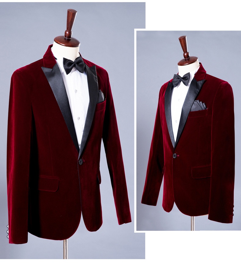 Herren-Freizeitanzug für Jungen, Smoking-Set für Gastgeber, Sänger, Auftrittsoutfit, Bräutigam, Business-Anzug, festliche Kleidung, Burgunderrot, Samt, Königsblau_voghion.com
