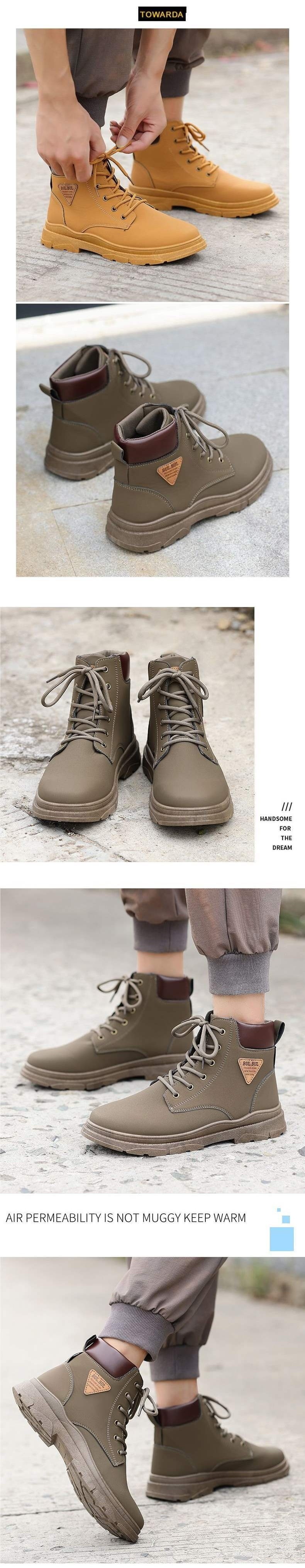 ShoeGlobe Martin 2025 Autunno Inverno Stivali da trekking alti da lavoro gialli Scarpe da uomo con suola spessa_voghion.com