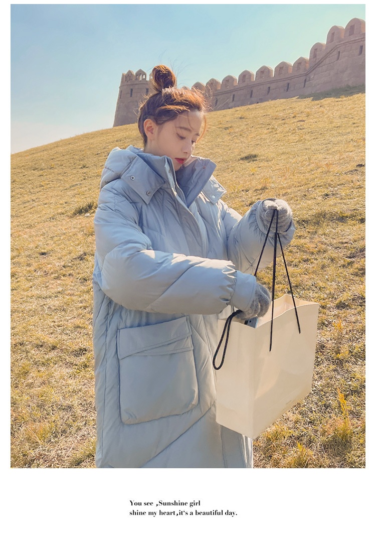 ChicShe Winter 2024 Neue Mode Lockere Plus Size Kapuzen-Daunenjacke aus Baumwolle für Damen, mittellang, knielang, dick gefüttert_voghion.com