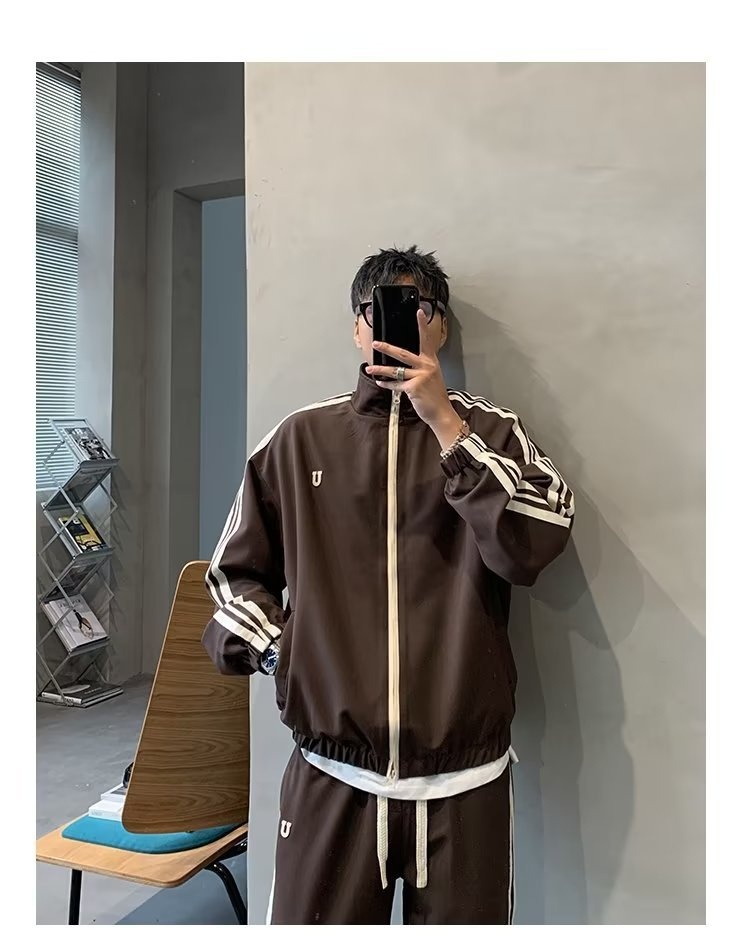 001 2024 Giacca casual invernale da uomo, stile coreano, alla moda, con colletto alla coreana, stile due pezzi, stile sportivo per studenti_voghion.com