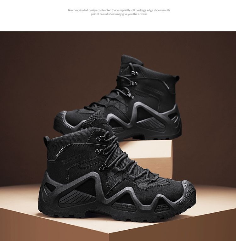 ShoeGlobe Outdoor Mid-Top Waterproof Hiking Sports Versatile Men's Combat Desert Boots Breathable Non-Slip Wear-Resistant_voghion.com