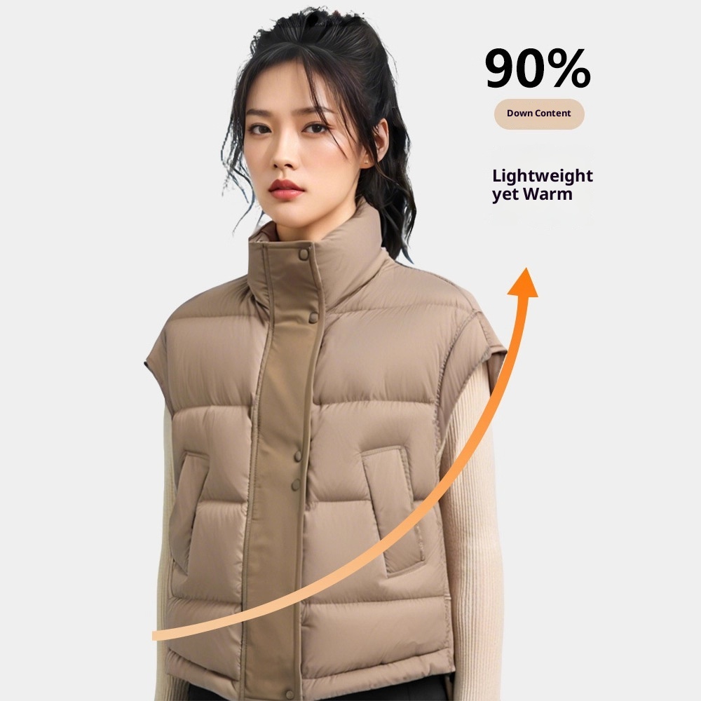 Veste sans manches courte et légère ChicShe pour femme, idéale pour l'automne et l'hiver. Col rond et doublure en duvet._voghion.com