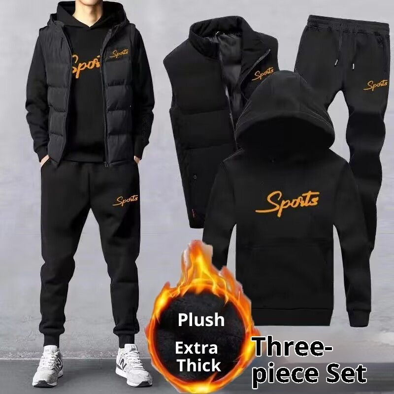 001 Gilet invernale da uomo, tre pezzi, felpa con cappuccio spessa in pile, stile coreano, elegante, casual, sportivo, per giovani_voghion.com