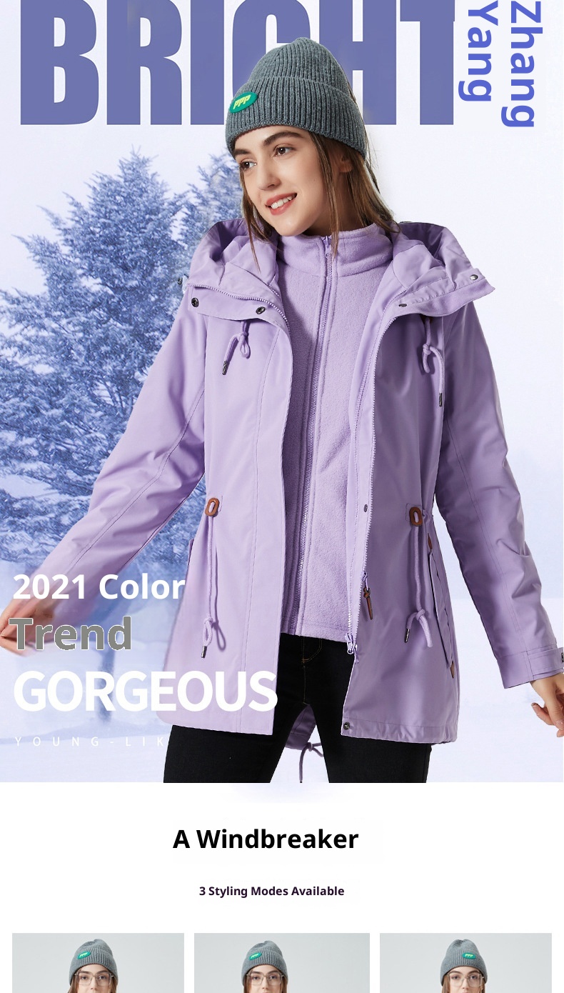 Giacca impermeabile antivento trench di media lunghezza da donna ActiveGo, modello invernale 3 in 1, molto venduta oltre confine_voghion.com