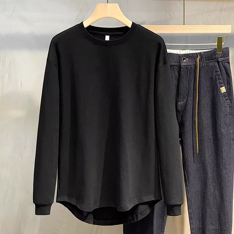 Maglietta a maniche lunghe da ragazzo, ampia, tinta unita, stile giapponese, girocollo, da uomo, taglie forti, in cotone_voghion.com