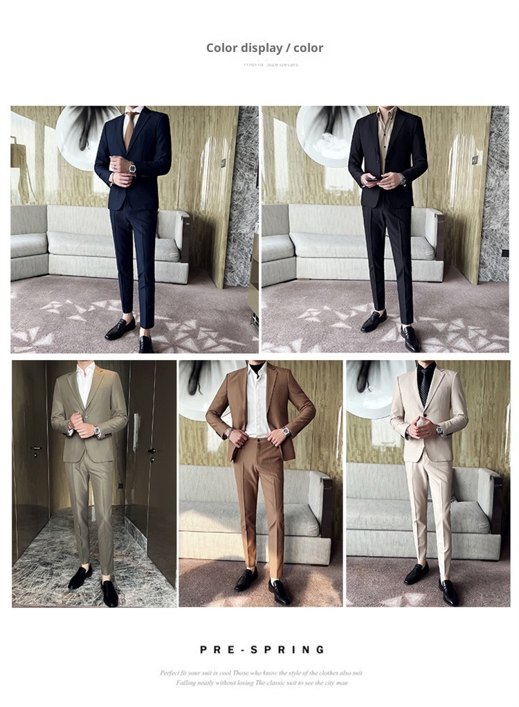 Completo casual da uomo in stile coreano, vestibilità slim, piccolo blazer, giacca da ufficio leggera, abito da sposo, abito da sposa_voghion.com