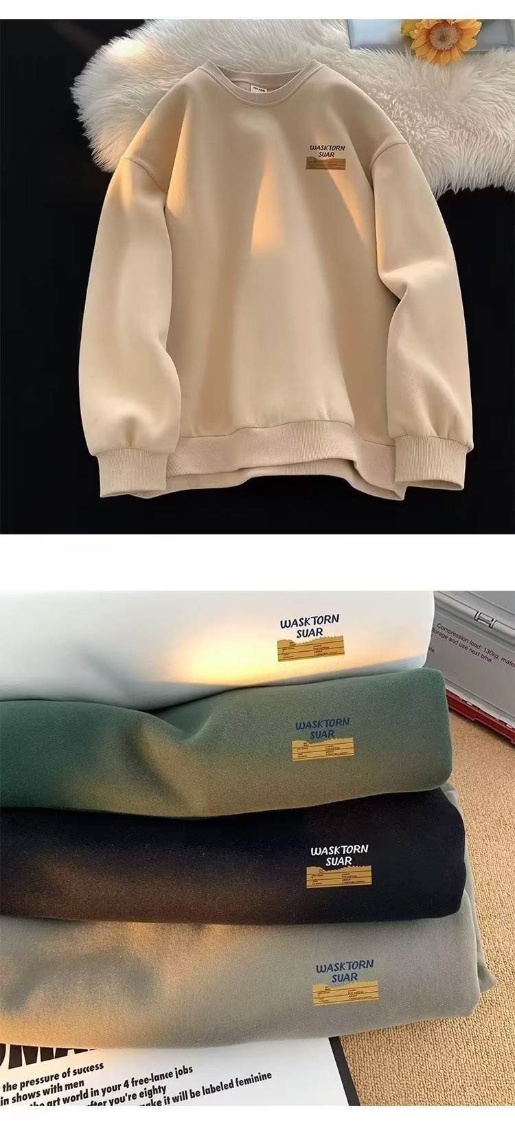 boy Boy 2024 American Style Cool Retro Heavyweight Crew Neck Sweatshirt For Men Autumn Winter Fleece Loose Trendy Brand Handsome_voghion.com