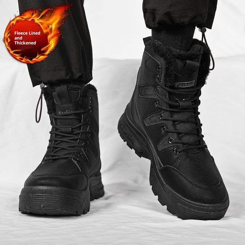 Bottes d'hiver ShoeGlobe imperméables en coton doublées polaire, chaudes et épaisses, pour la neige, le travail, la randonnée et l'entraînement. Semelle épaisse antidérapante. Idéales pour le travail, la randonnée et l'entraînement._voghion.com