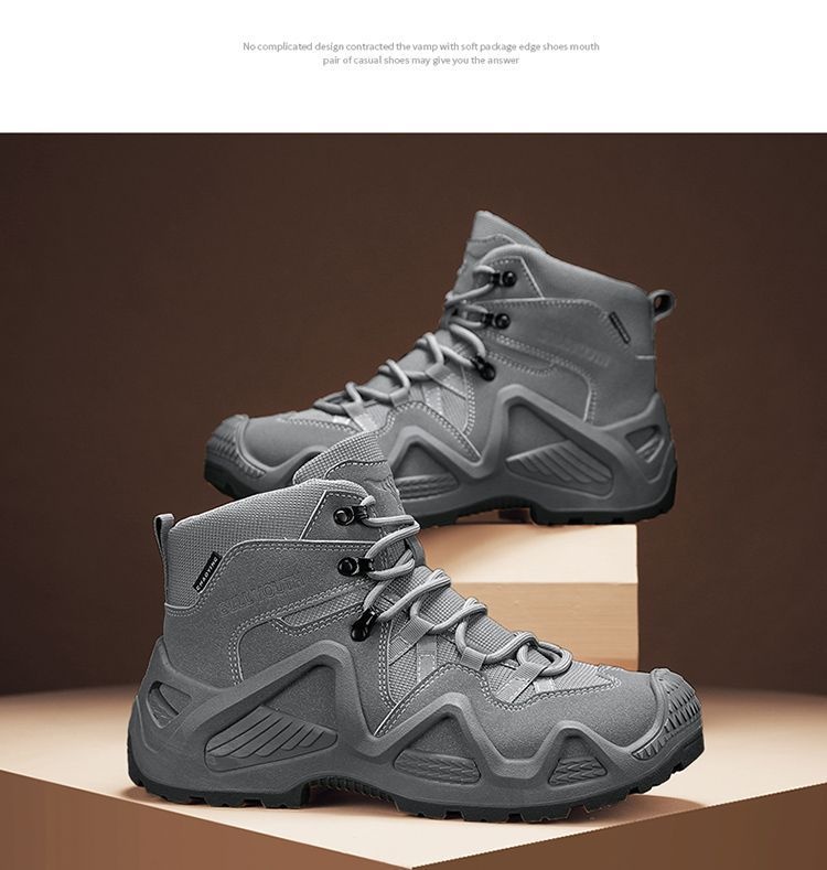 ShoeGlobe Outdoor Mid-Top Waterproof Hiking Sports Versatile Men's Combat Desert Boots Breathable Non-Slip Wear-Resistant_voghion.com