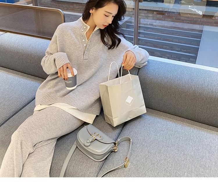 Ensemble deux pièces automne-hiver 001 : pull ample décontracté style européen pour femme, pantalon large et coupe sportive._voghion.com