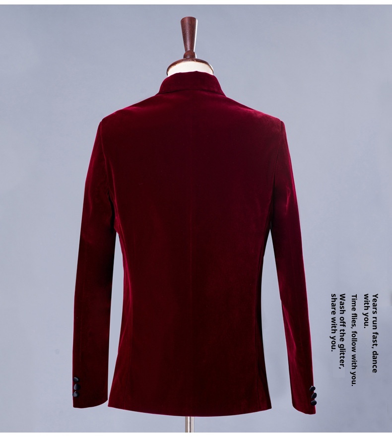 Herren-Freizeitanzug für Jungen, Smoking-Set für Gastgeber, Sänger, Auftrittsoutfit, Bräutigam, Business-Anzug, festliche Kleidung, Burgunderrot, Samt, Königsblau_voghion.com