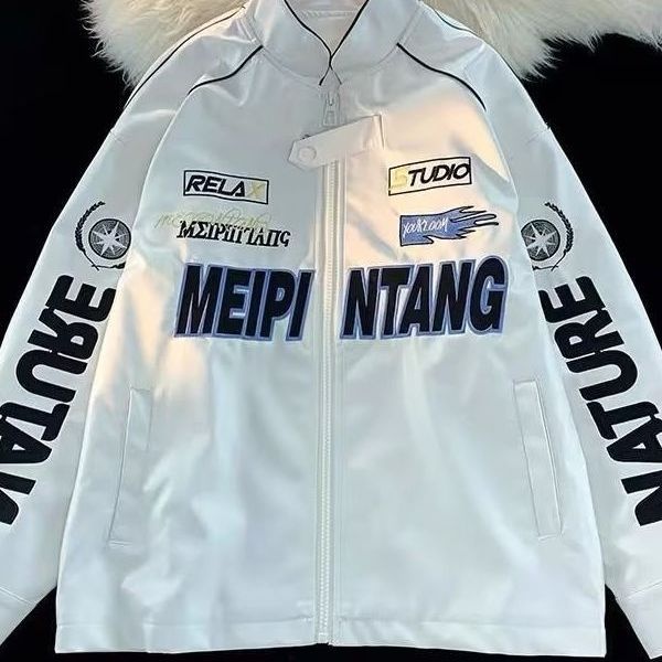 QFV507045555501<2 Veste bomber rétro américaine tendance en cuir PU pour homme, style baseball, printemps-automne._voghion.com