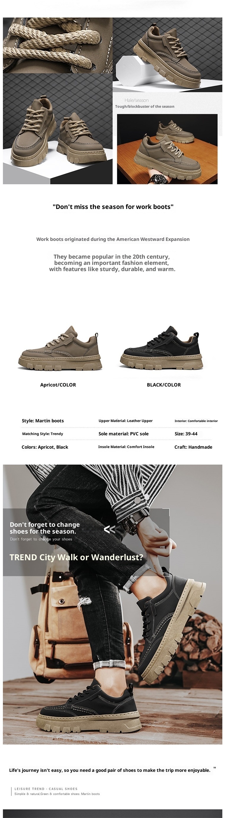 ShoeGlobe Herbst Wasserdichte, rutschfeste und abriebfeste Arbeitsschuhe für Herren, Freizeitschuhe mit dicker Sohle, Wanderschuhe, Martin-Stiefel_voghion.com