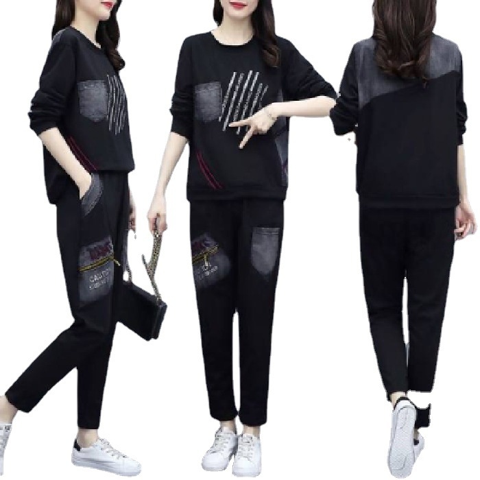 001 2025 Autumn New Large Size Loose Printed Set For Women Korean Style Casual Sportswear Two-Piece Trendy Export_voghion.com