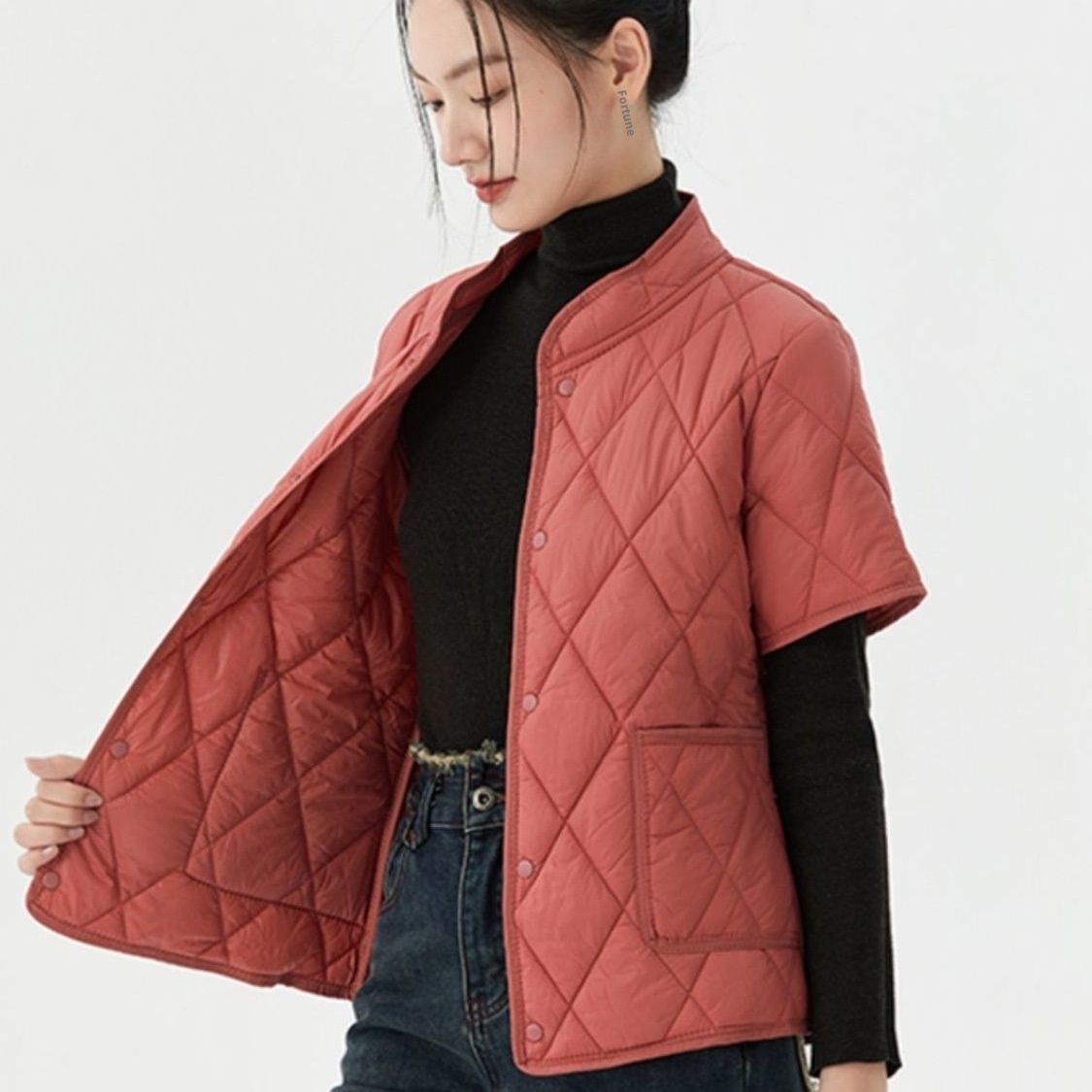 ChicShe Women's Short Jacket Lightweight Coat Autumn Winter Warm Clothing Mid-Sleeve Base Layer Down Cotton Liner Inner Wear_voghion.com