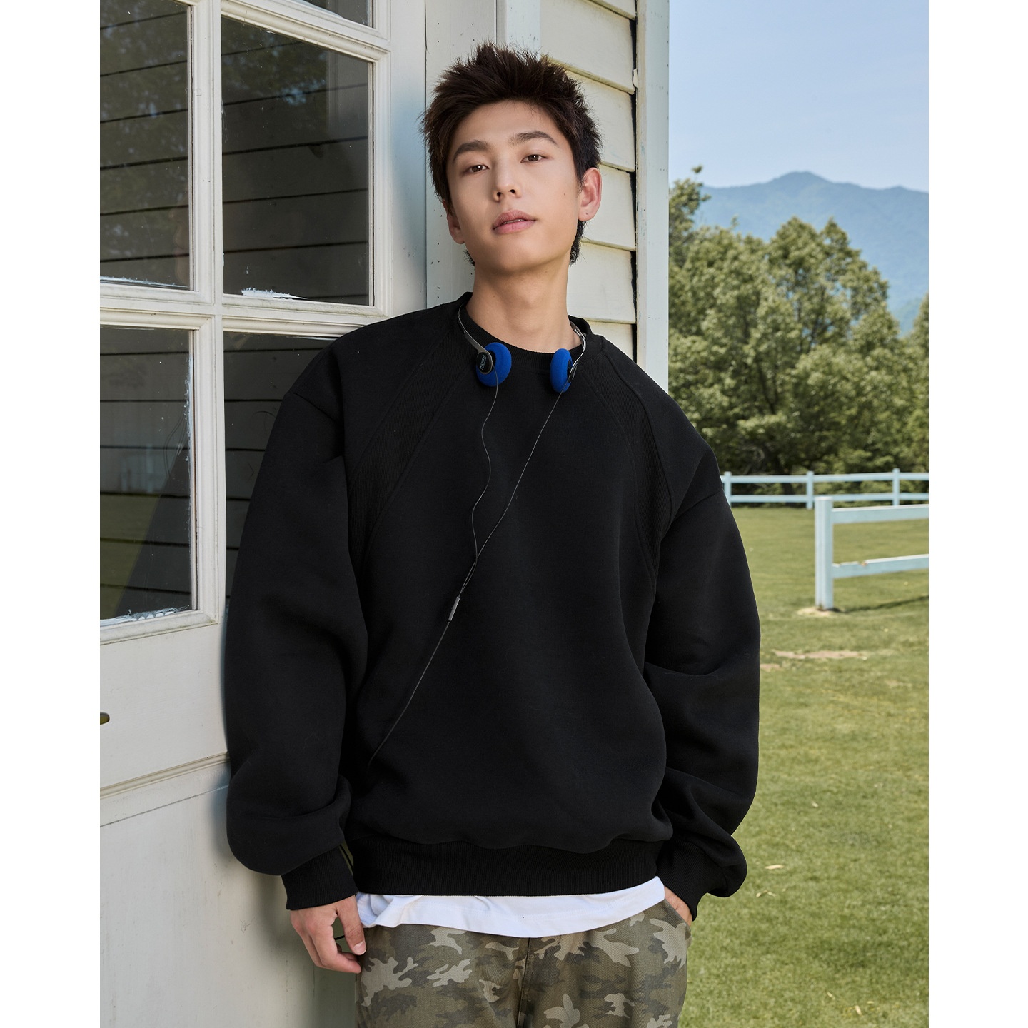 Sweat-shirt à col rond épais en patchwork de coton spatial pour homme, automne, marque tendance, coupe carrée, pull décontracté_voghion.com