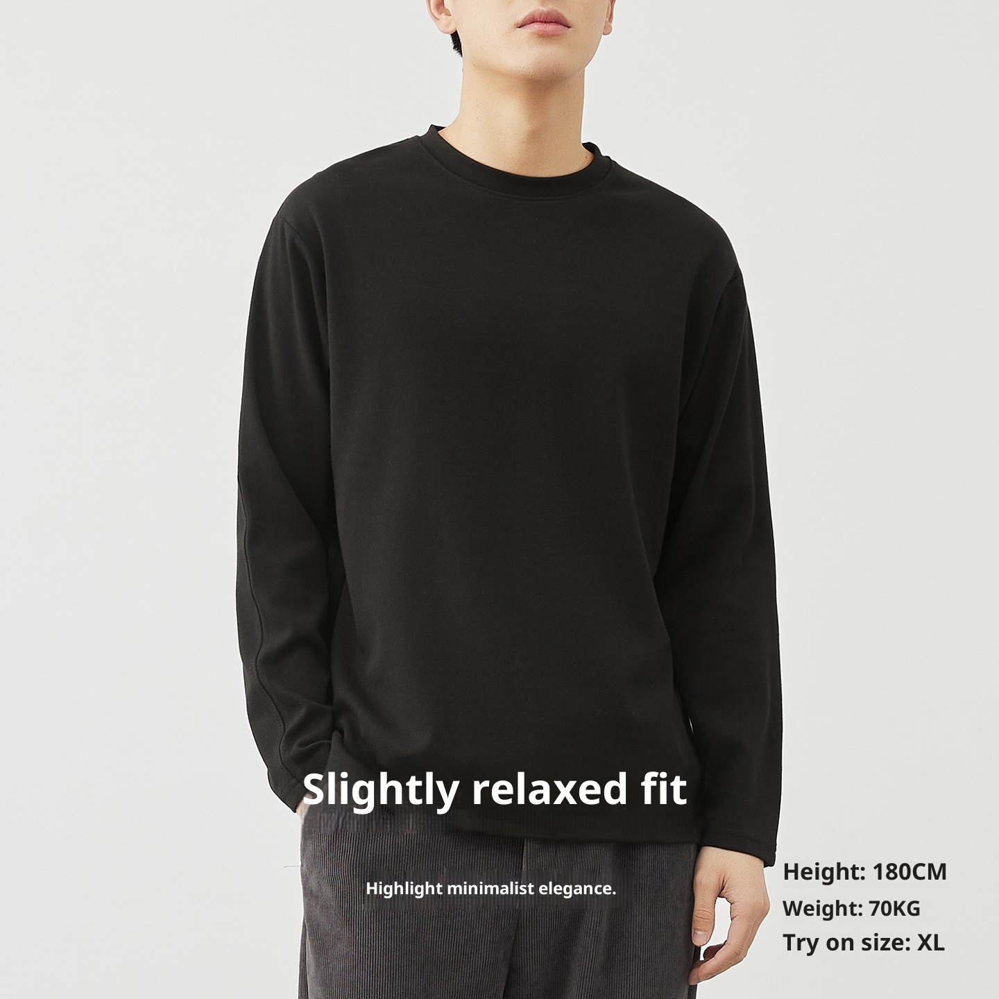 Herren-Langarmshirt aus 310 g gekämmter, hautfreundlicher, weißer, dicker Baumwolle (Frühling/Herbst 2025), einfarbig_voghion.com