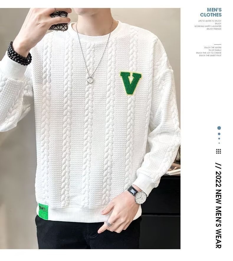 Sweat-shirt blanc pour homme, allure haut de gamme, style printanier, nouvelle tendance hiver 2024 à col rond, pièce automnale unique._voghion.com