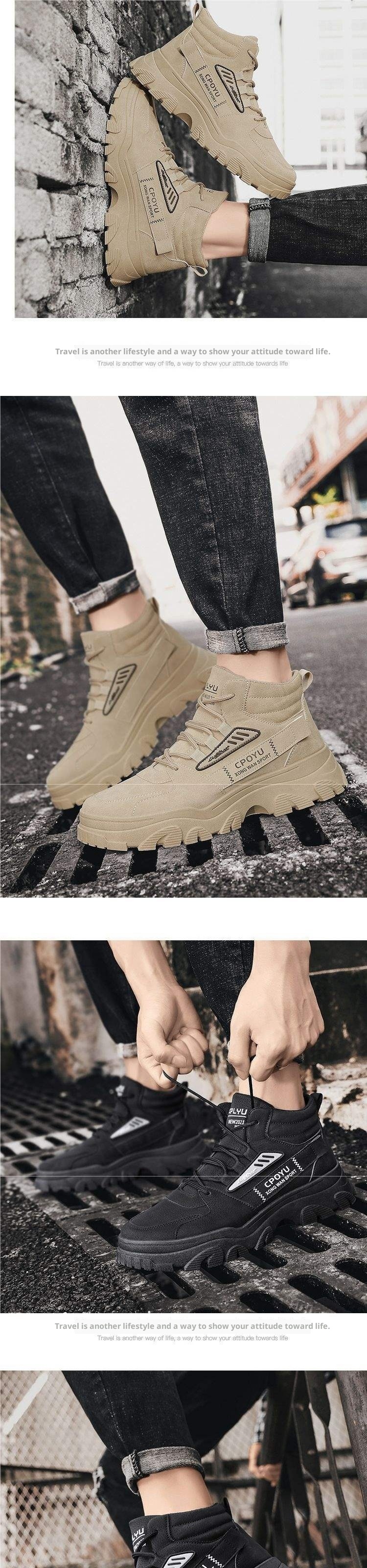 Bottes de randonnée montantes ShoeGlobe Martin Spring pour hommes, imperméables, antidérapantes, pour le travail et la sécurité en extérieur, avec semelle épaisse rehaussante._voghion.com