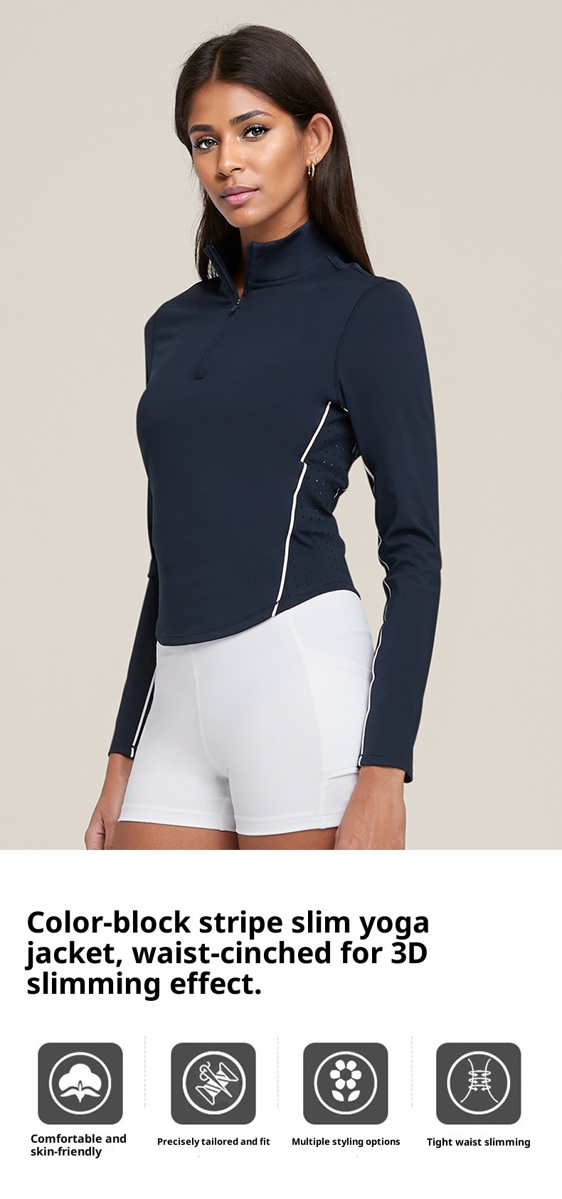 ActiveGo ActiveGo Nuovo stile europeo e americano per yoga da donna, top a maniche lunghe con mezza zip, aderente, ad asciugatura rapida, per la corsa all'aperto_voghion.com