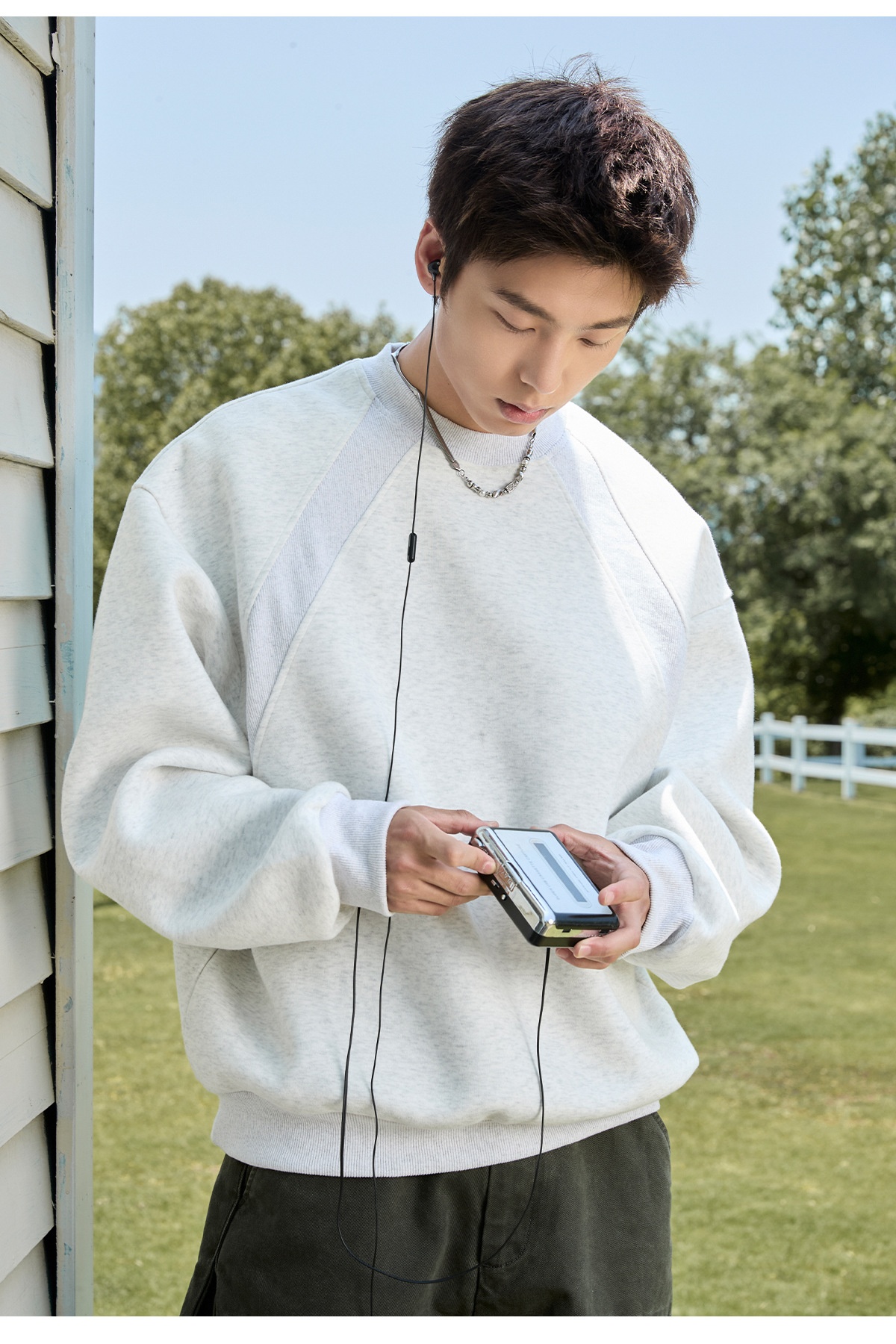 Sweat-shirt à col rond épais en patchwork de coton spatial pour homme, automne, marque tendance, coupe carrée, pull décontracté_voghion.com