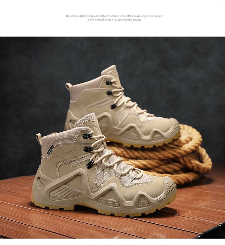 ShoeGlobe Outdoor Mid-Top Waterproof Hiking Sports Versatile Men's Combat Desert Boots Breathable Non-Slip Wear-Resistant_voghion.com