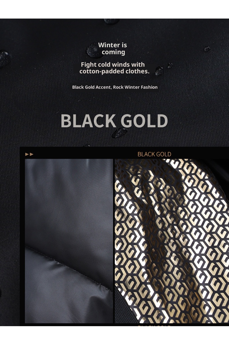 ChicShe Hochwertige schwarze Goldjacke für Damen, kurzer Stil, koreanische Version 2025, Kapuze, dickes Winter-Paar-Outfit_voghion.com