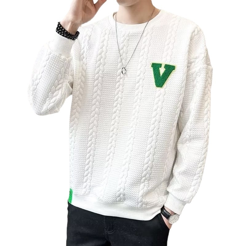 Sweat-shirt blanc pour homme, allure haut de gamme, style printanier, nouvelle tendance hiver 2024 à col rond, pièce automnale unique._voghion.com