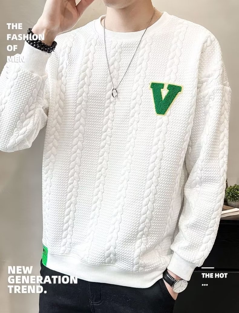 Sweat-shirt blanc pour homme, allure haut de gamme, style printanier, nouvelle tendance hiver 2024 à col rond, pièce automnale unique._voghion.com