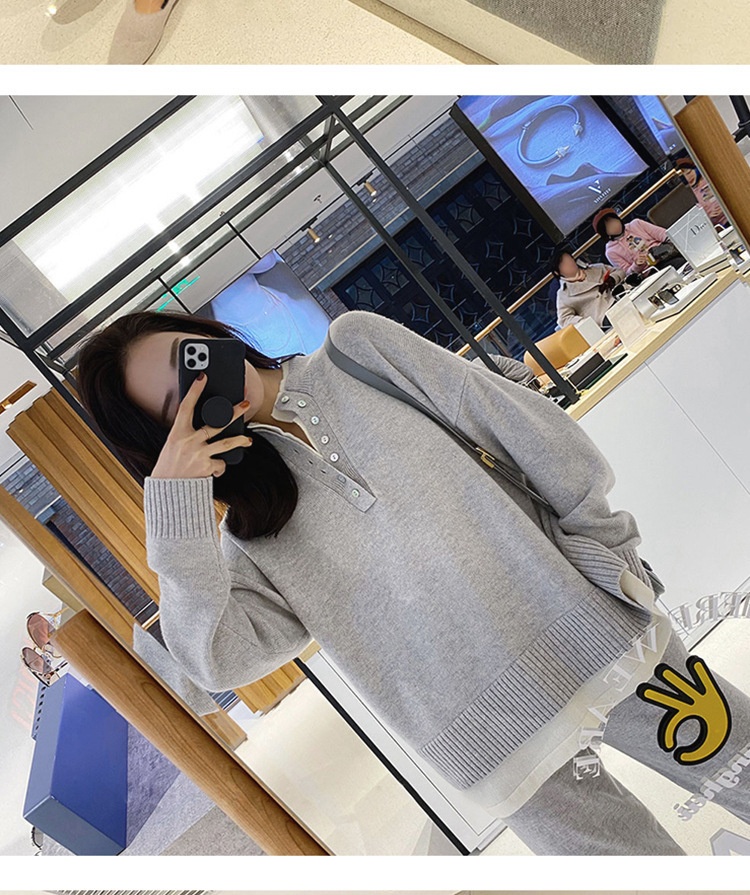 Ensemble deux pièces automne-hiver 001 : pull ample décontracté style européen pour femme, pantalon large et coupe sportive._voghion.com