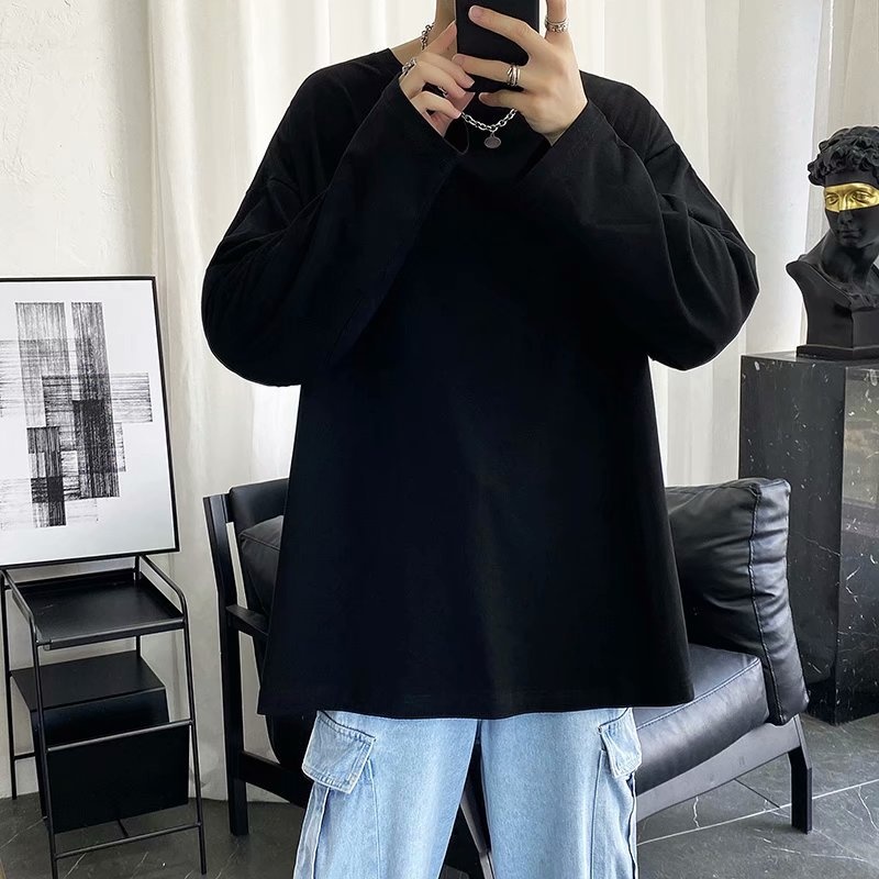 ragazzo Ragazzo Autunno Manica Lunga Per Uomo Vestibilità Larga Versatile Stile Hong Kong Trendy Marchio Tinta Unita Base Maglietta Top Pubblicità Vuota_voghion.com