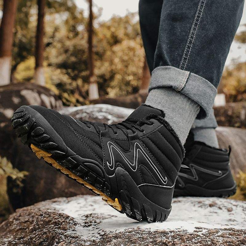 ShoeGlobe Men's Martin Boots High Top Autumn Winter New Waterproof Outdoor Work Non-Slip Hiking Couple Style Fleece-Lined Cotton_voghion.com