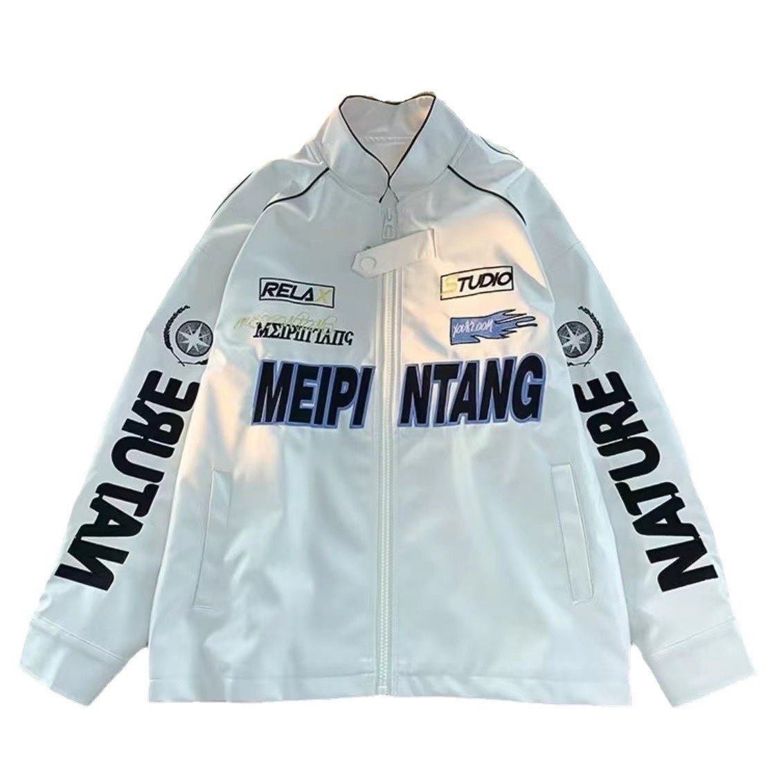 QFV507045555501<2 Veste bomber rétro américaine tendance en cuir PU pour homme, style baseball, printemps-automne._voghion.com