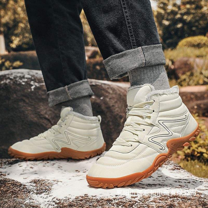 ShoeGlobe Men's Martin Boots High Top Autumn Winter New Waterproof Outdoor Work Non-Slip Hiking Couple Style Fleece-Lined Cotton_voghion.com