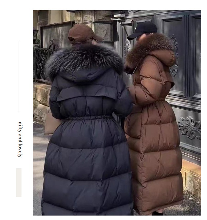 ChicShe 2024 New Winter Large Fur Collar Hooded Thickened Long White Duck Warm Korean Style Women's Down Jacket Coat_voghion.com