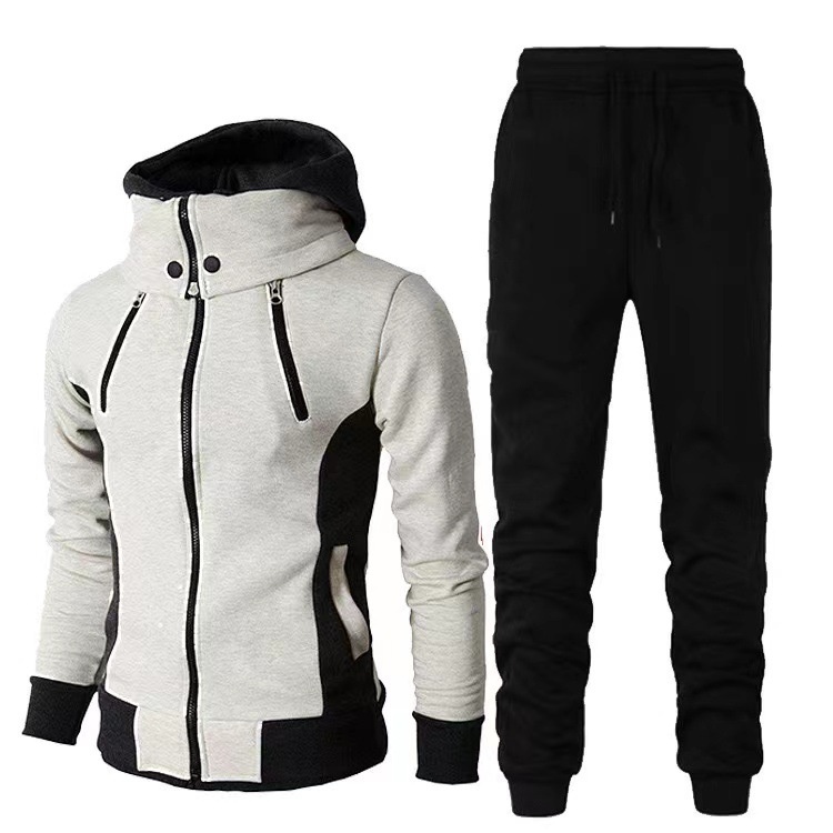 001 Buitenlandse handel Mode Buitensport Heren Capuchon Sweatshirt Broek Herfst Winter Casual Tweedelig Jasje Jeugdset_voghion.com