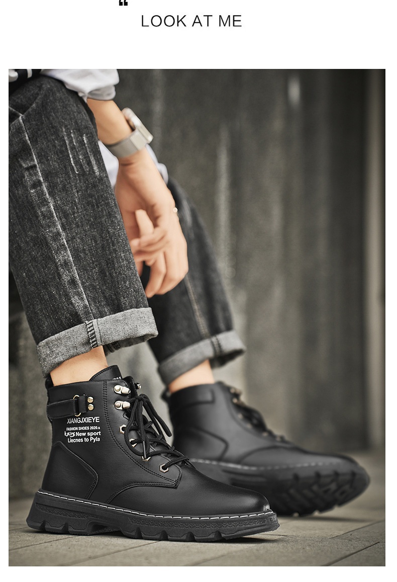 ShoeGlobe Herren Herbst/Winter Neue Mode Outdoor High-Top Martin Jugend Trend Dicksohle Gelbe Wanderschuhe Arbeitsschuhe_voghion.com