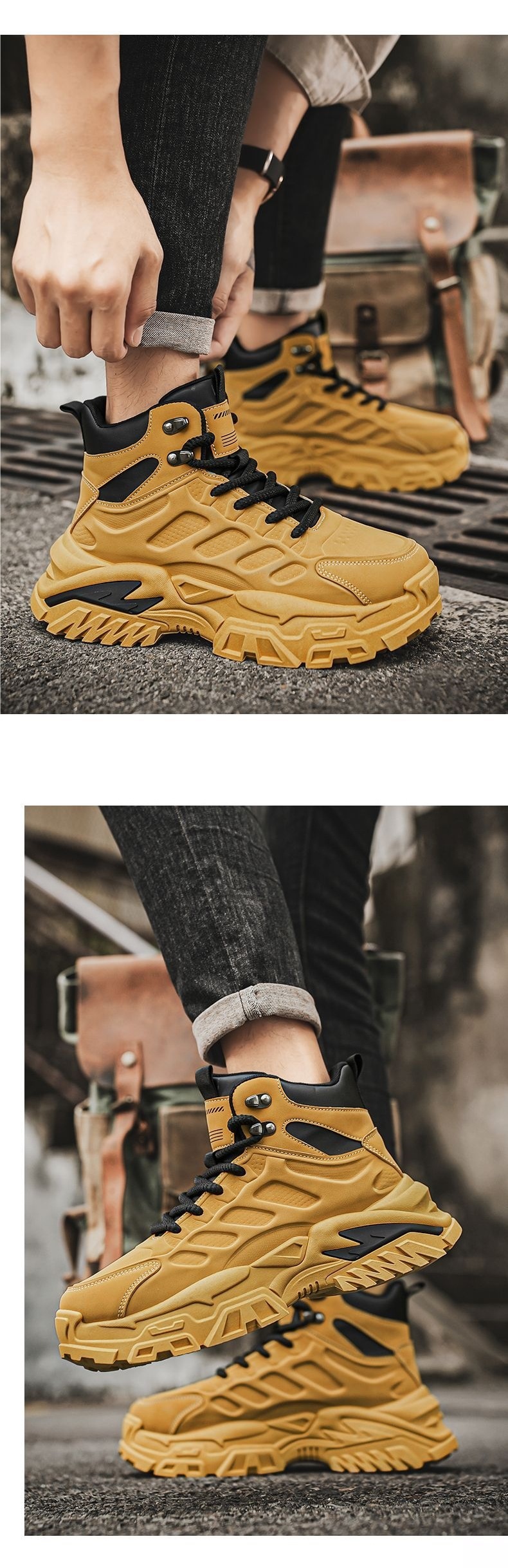 ShoeGlobe Men's Autumn New Outdoor Hiking Sports Waterproof Non-Slip Construction Work Military Style Safety Shoes_voghion.com